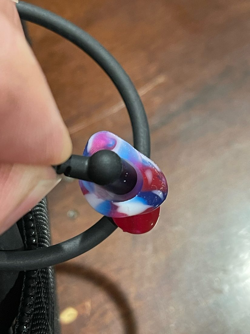 Custom Big Ear Clarity Aloft adapter in a red, white and blue swirl
