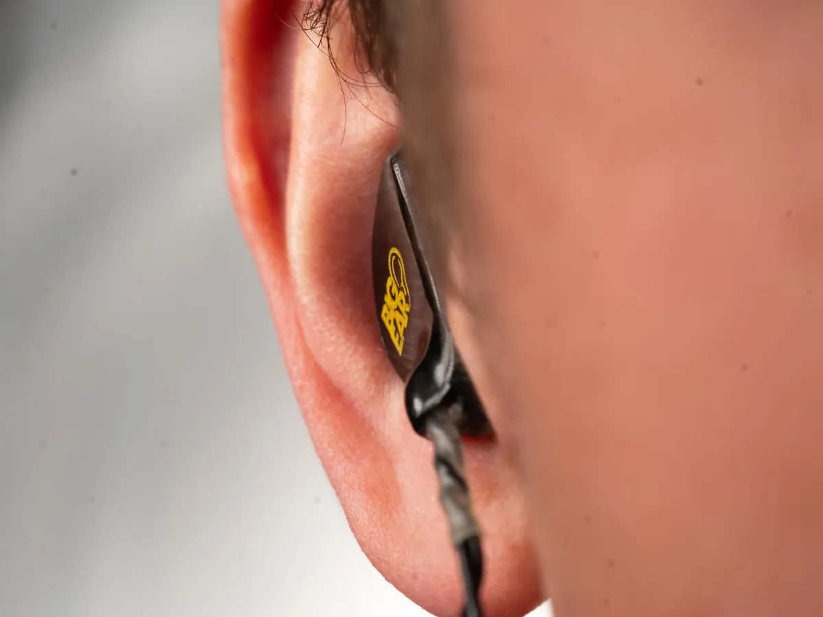 Big Ear soft custom headphone seated flush in the ear